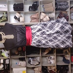 Taboo black white plaid red Gothic punk dress size M tulle Pin-up